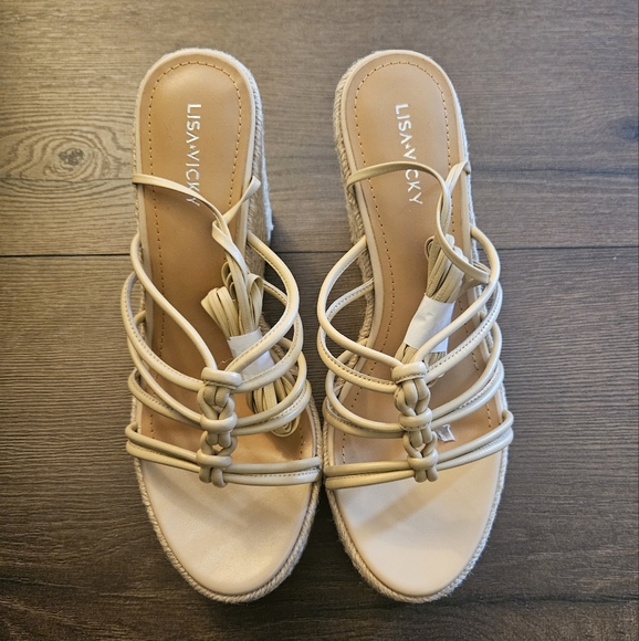 Women's Strappy Wedge Sandals Beige Sheep Nappa Size 9 New Nordstrom NIB